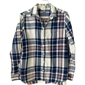Old Navy The Classic Shirt Blue White Pink Plaid Long Sleeves Size Large Pocket